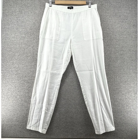 Theory Straight Leg Pants Women Size 10 White Elastic Waist Linen Blend Summer - Picture 1 of 9